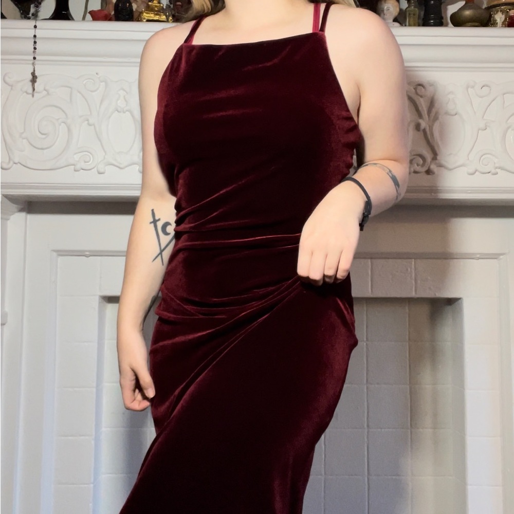 VINTAGE Red Velvet Evening Gown